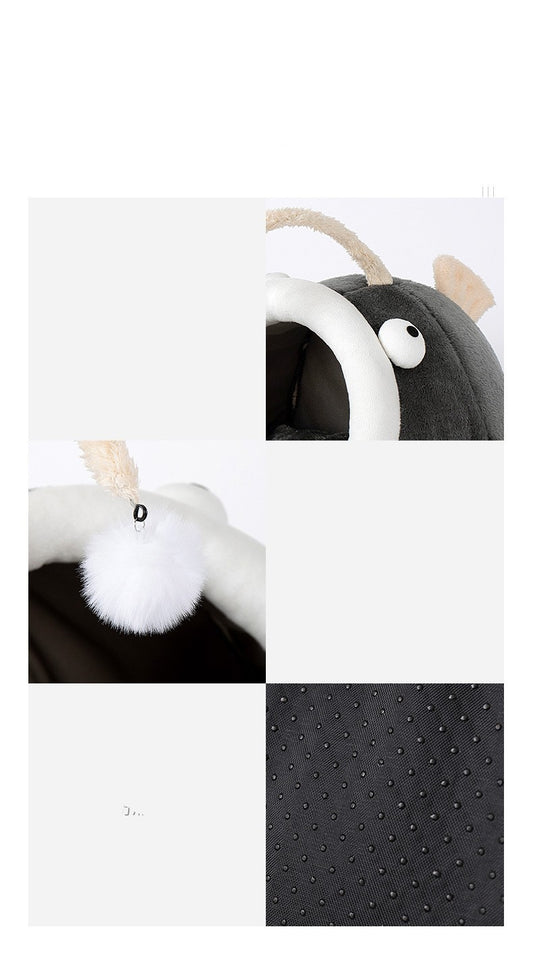 All-Season Semi-Enclosed Warm Winter Cat Nest: Cozy Breathable Indoor Pet House Bed