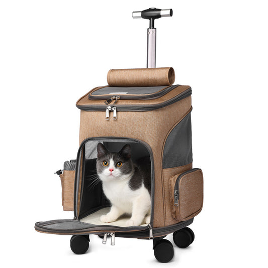 Travel Pet Backpack with Rolling Trolley and Universal Wheels.