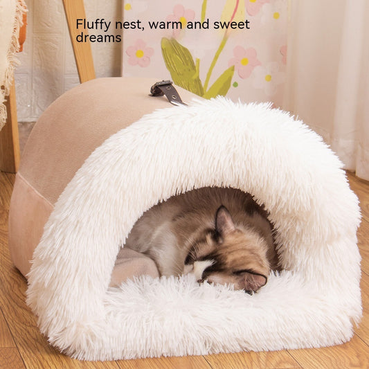 Portable Winter Pet Bed Cozy Long Fur for Cats Dogs